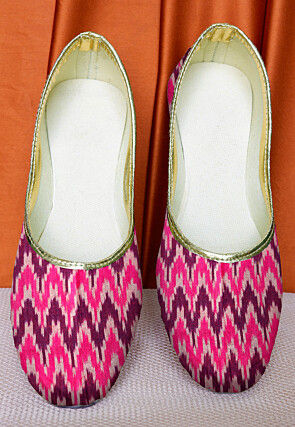 Ikat Printed Cotton Women Jutti in Pink and Wine