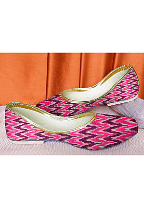 Ikat Printed Cotton Women Jutti in Pink and Wine