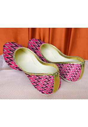 Ikat Printed Cotton Women Jutti in Pink and Wine