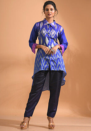 Ikat Printed Linen Silk Co ord Set in Blue