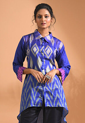 Ikat Printed Linen Silk Co ord Set in Blue
