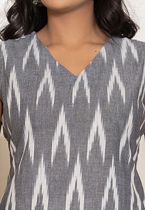 Ikat Printed Pure Cotton Pakistani Suit in Grey
