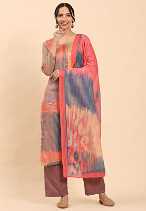 Ikat Printed Pure Cotton Pakistani Suit in Multicolor