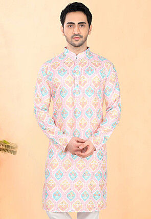 Ikat Printed Rayon Kurta in Pink