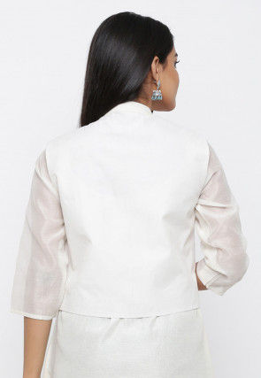Ikat Woven Chanderi Silk Jacket in Off White