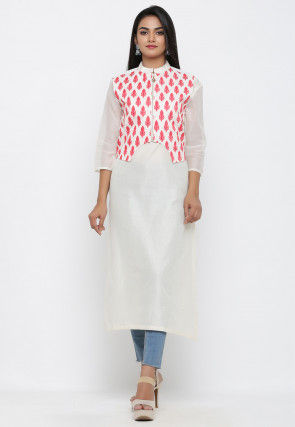 Ikat Woven Chanderi Silk Jacket in Off White