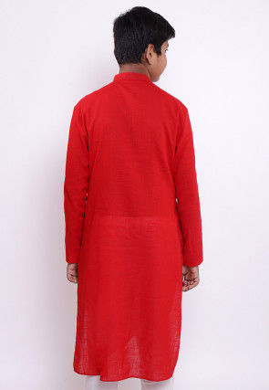 Ikat Woven Cotton Asymmetric Kurta in Red