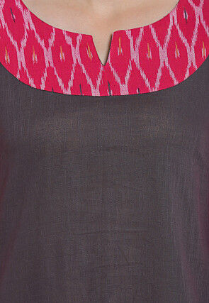 Ikat Woven Cotton Asymmetric Top in Dark Grey and Fuchsia