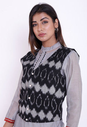 Ikat Woven Cotton Jacket in Black and Grey