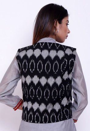 Ikat Woven Cotton Jacket in Black and Grey