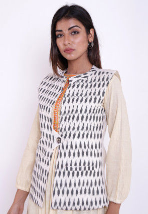 Ikat Woven Cotton Jacket in Off White
