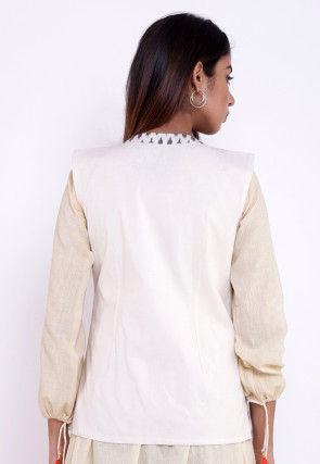 Ikat Woven Cotton Jacket in Off White
