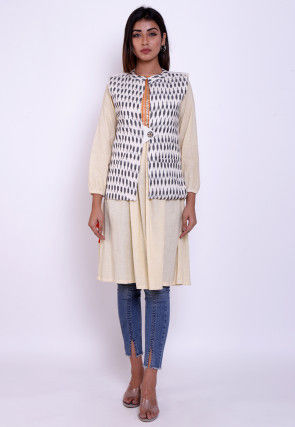 Ikat Woven Cotton Jacket in Off White