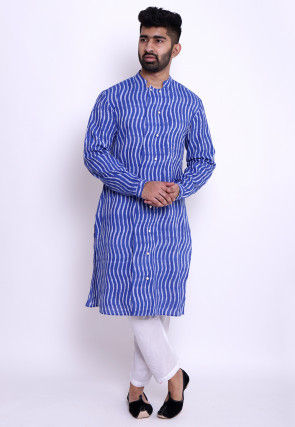 Ikat Woven Cotton Kurta in Blue