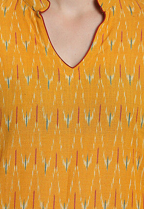 Ikat Woven Cotton Pakistani Suit in Mustard