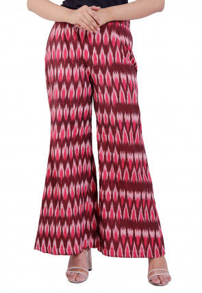 Ikat Woven Cotton Palazzo in Maroon