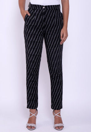 Ikat Woven Cotton Pant in Black