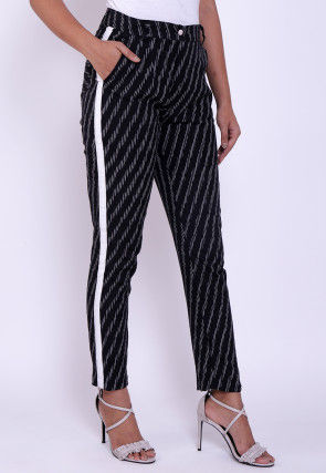 Ikat Woven Cotton Pant in Black