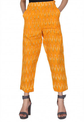 Ikat Woven Cotton Pant in Mustard