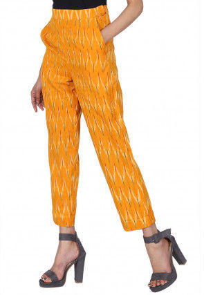 Ikat Woven Cotton Pant in Mustard