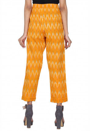 Ikat Woven Cotton Pant in Mustard