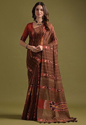 Ikat Woven Cotton Saree in Brown