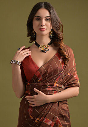 Ikat Woven Cotton Saree in Brown