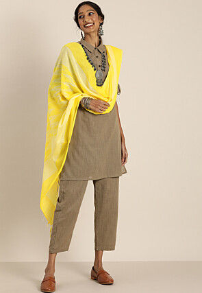 Ikat Woven Cotton Silk Dupatta in Yellow