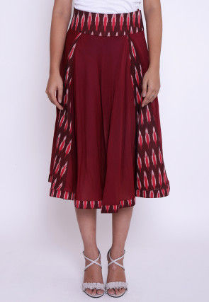 Ikat Woven Cotton Skirt in Maroon