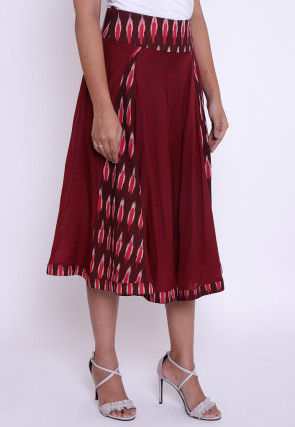 Ikat Woven Cotton Skirt in Maroon