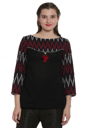 Ikat Woven Cotton Top in Black