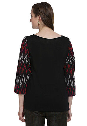 Ikat Woven Cotton Top in Black