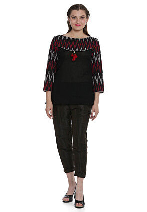 Ikat Woven Cotton Top in Black