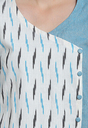 Ikat Woven Cotton Top in White and Sky Blue