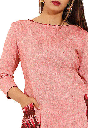 Ikat Woven Linen Cotton Pakistani Suit in Pink