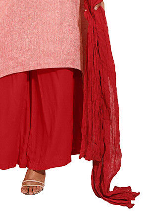 Ikat Woven Linen Cotton Pakistani Suit in Pink