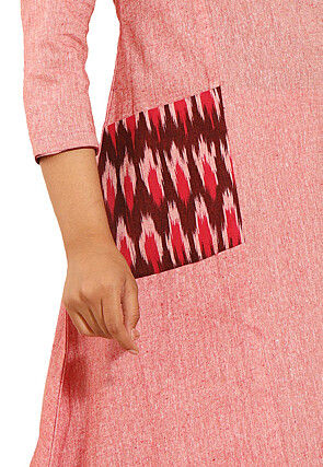 Ikat Woven Linen Cotton Pakistani Suit in Pink
