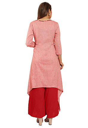Ikat Woven Linen Cotton Pakistani Suit in Pink