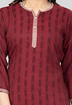 Ikat Woven Rayon Straight Kurti in Maroon