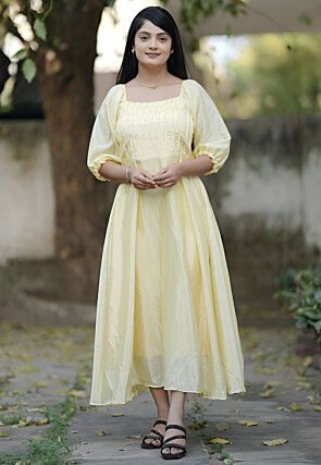 Solid Color Chinon Silk Maxi Dress in Yellow