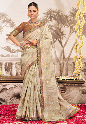 Woven Art Silk Jacquard Saree in Dusty Green