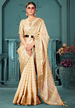 Woven Art Silk Jacquard Saree in Beige