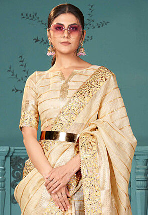 Woven Art Silk Jacquard Saree in Beige