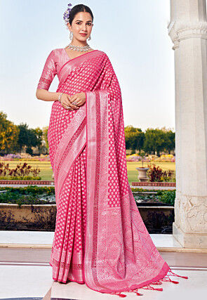 Jacquard Georgette Saree in Dark Pink