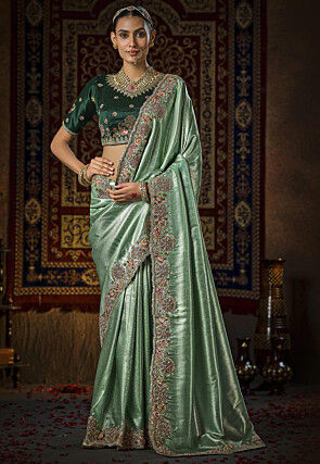 Woven Art Silk Jacquard Saree in Light Green