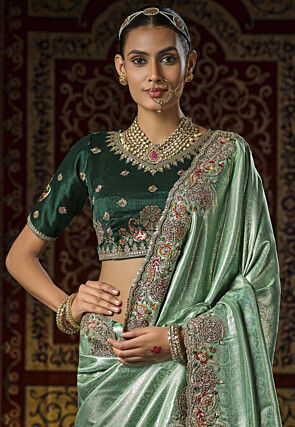 Woven Art Silk Jacquard Saree in Light Green