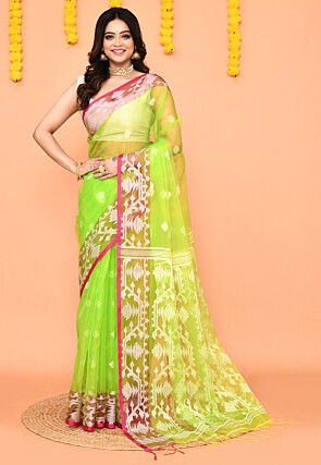 Jamdani Art Silk Saree in Light Green