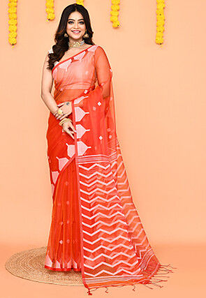 Jamdani Art Silk Saree in Orange