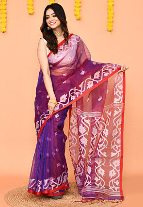 Jamdani Art Silk Saree in Purple