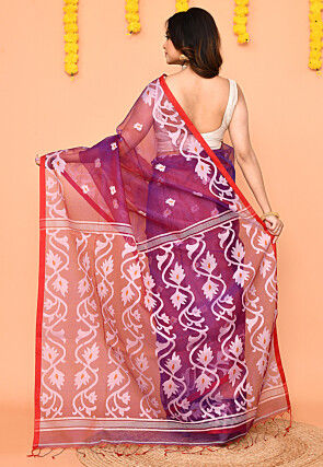 Jamdani Art Silk Saree in Purple